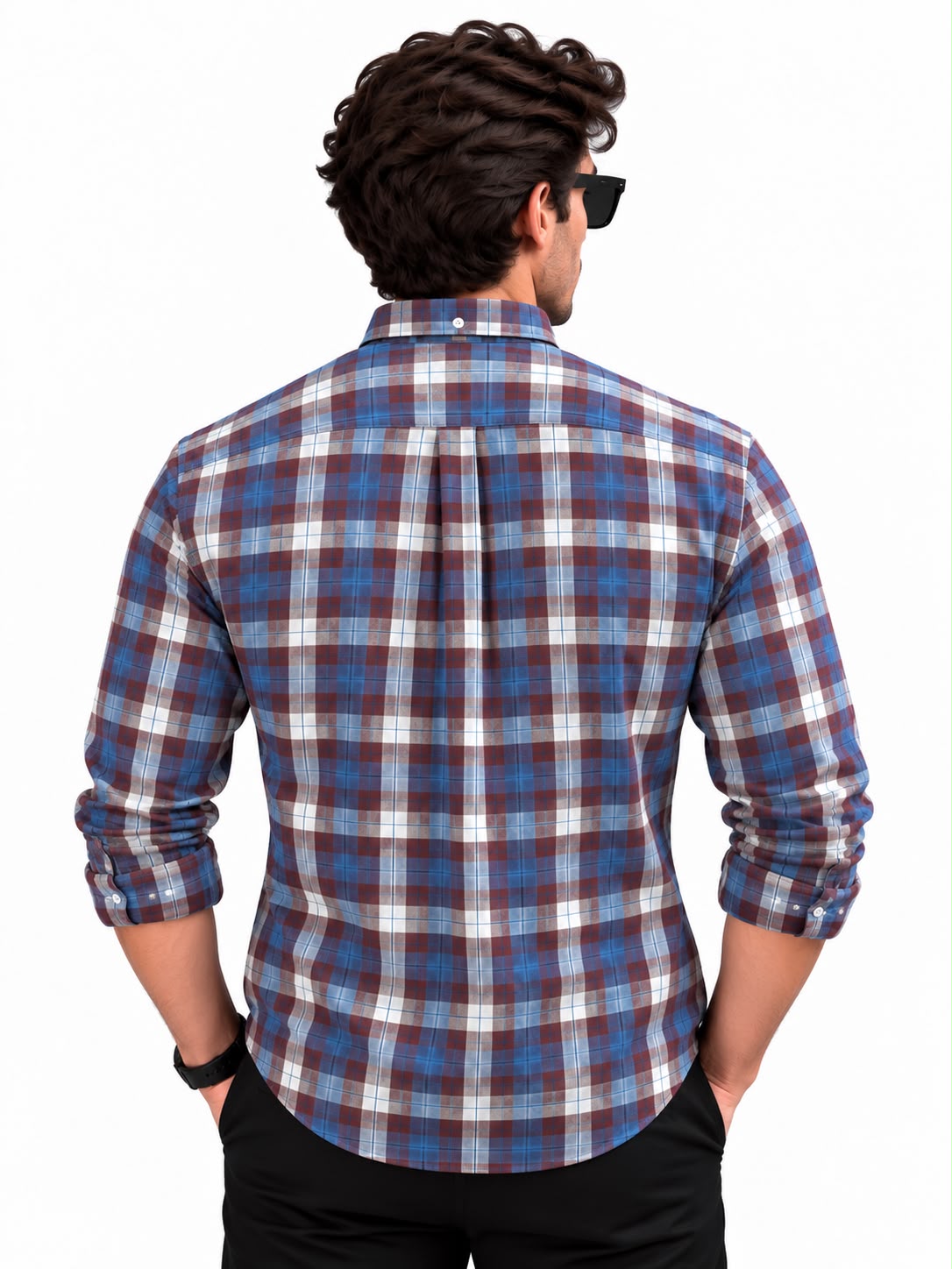 Men’s Blue & Brown Checkered Casual Shirt
