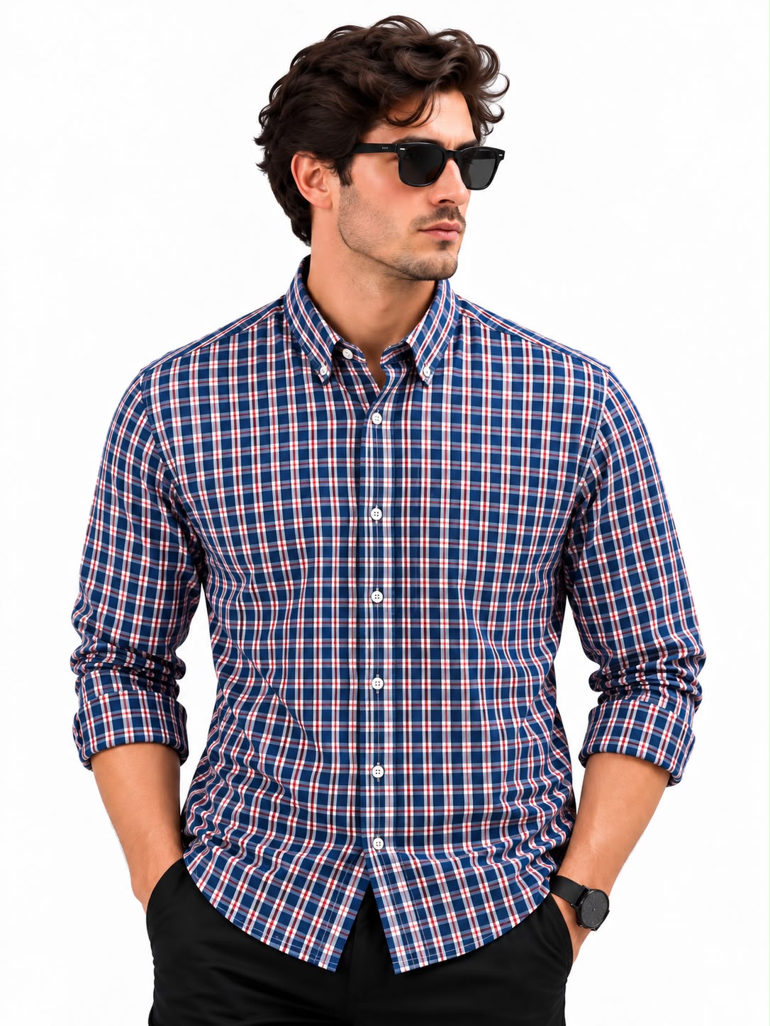 Men’s Blue & Red Checkered Casual Shirt