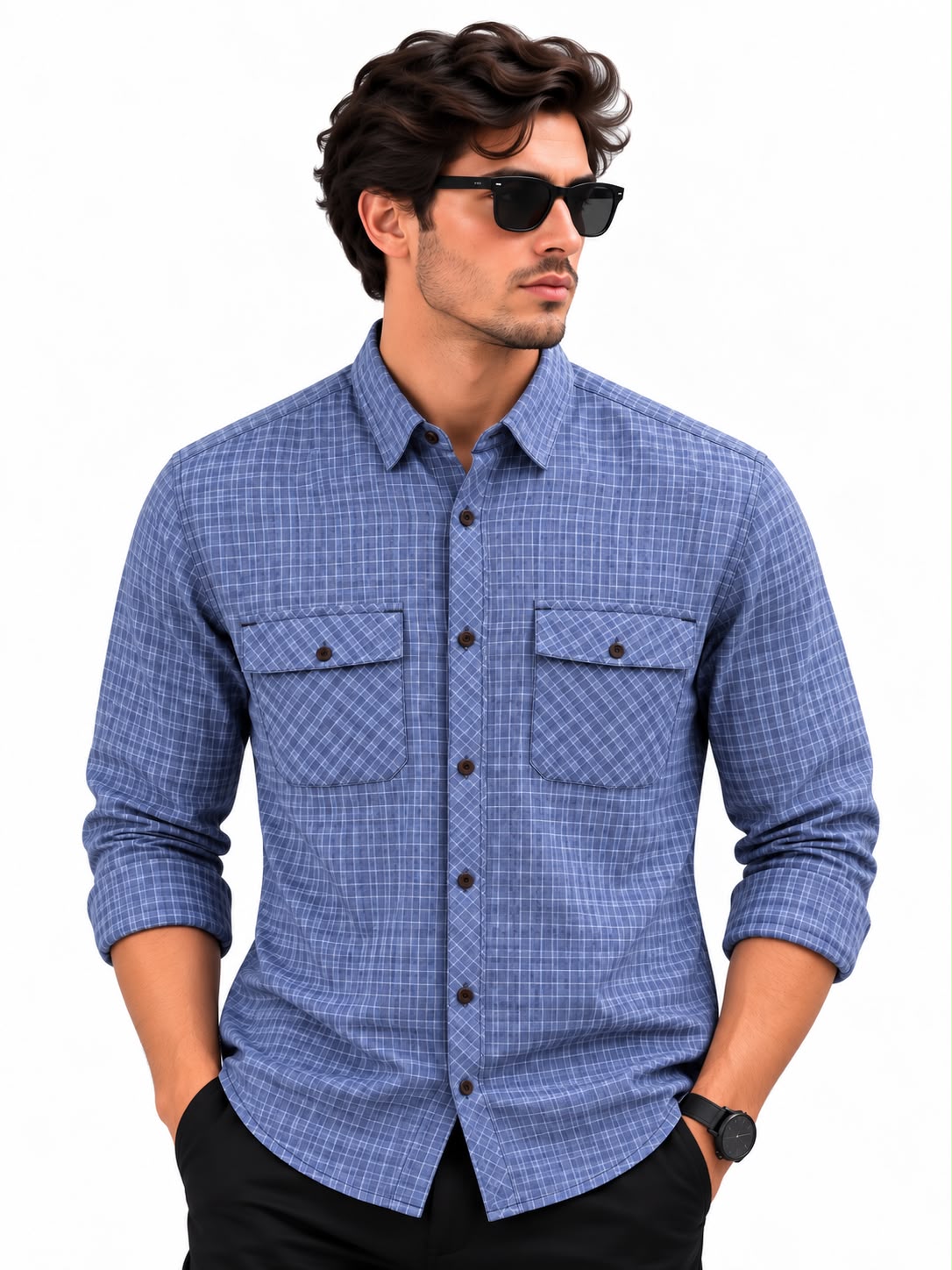 Men’s Blue Checkered Casual Shirt