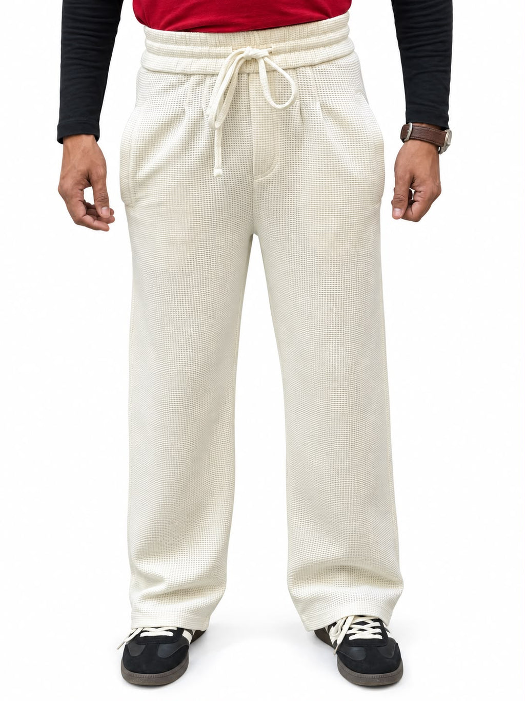 Men’s Waffle Texture Relaxed Fit  – Casual Trousers