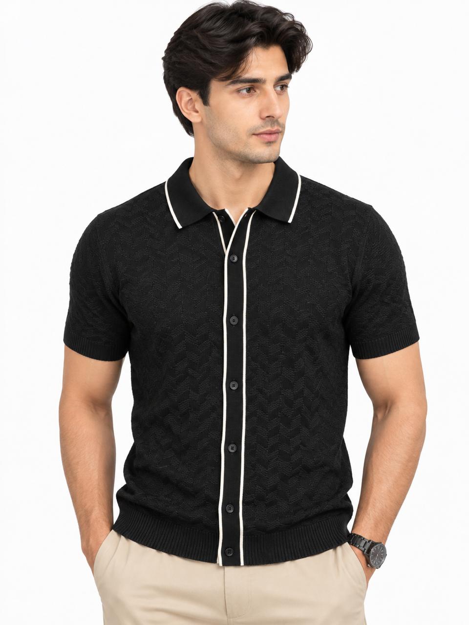 Men’s Textured Knitted Polo Shirt