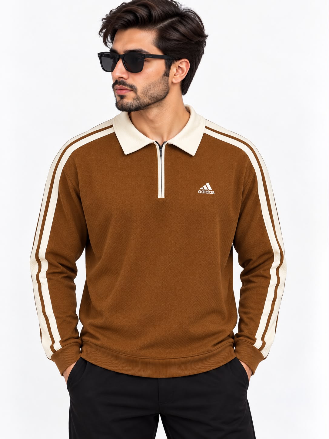 adidas Men’s Brown Half-Zip Polo T shirt
