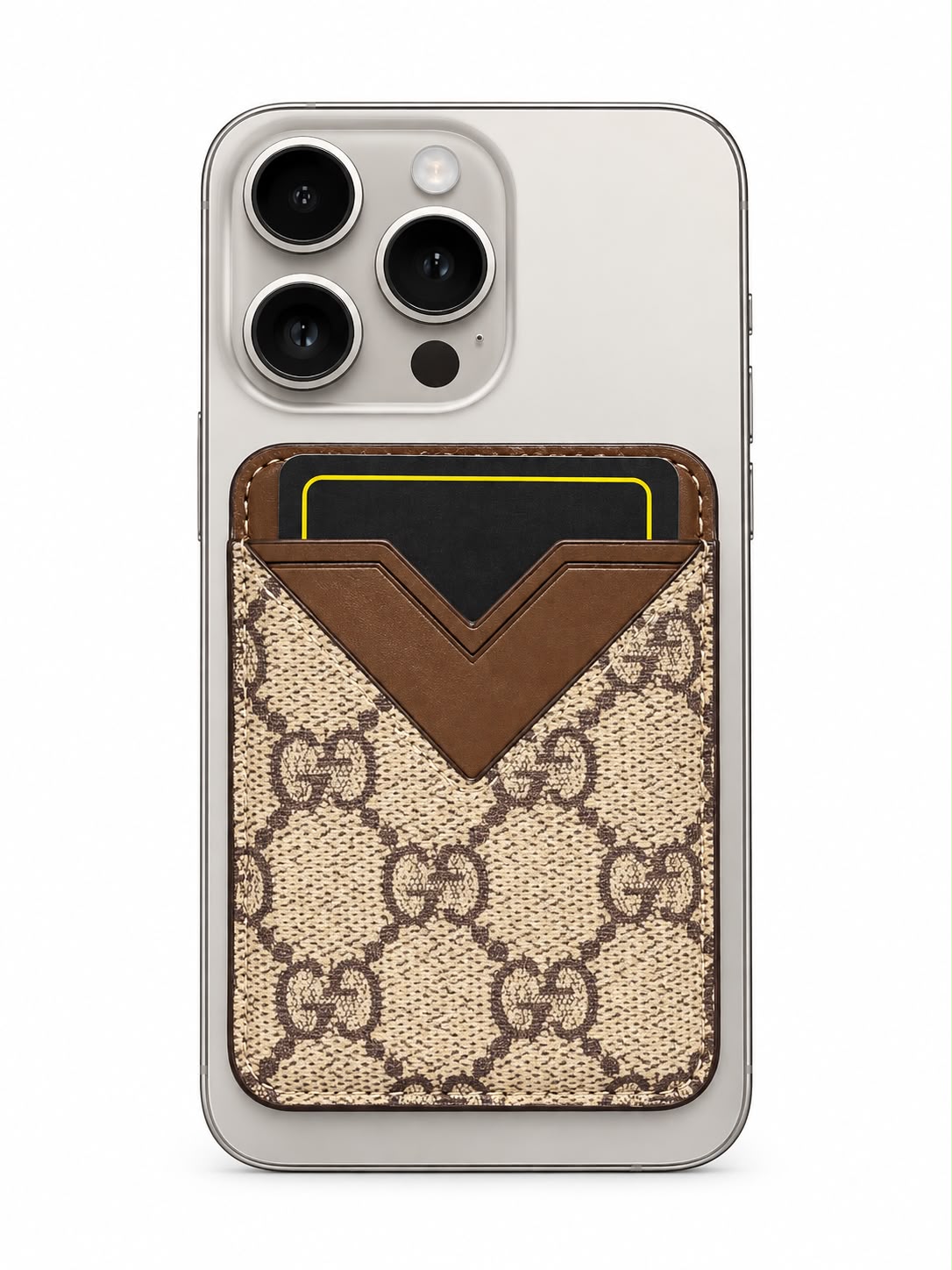 Premium Magnetic Phone Back Card Holder – Brown & Beige