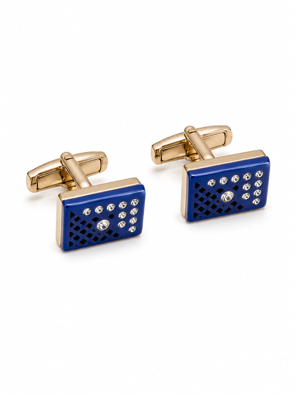 Blue Geometric Cufflinks with Crystal Accents