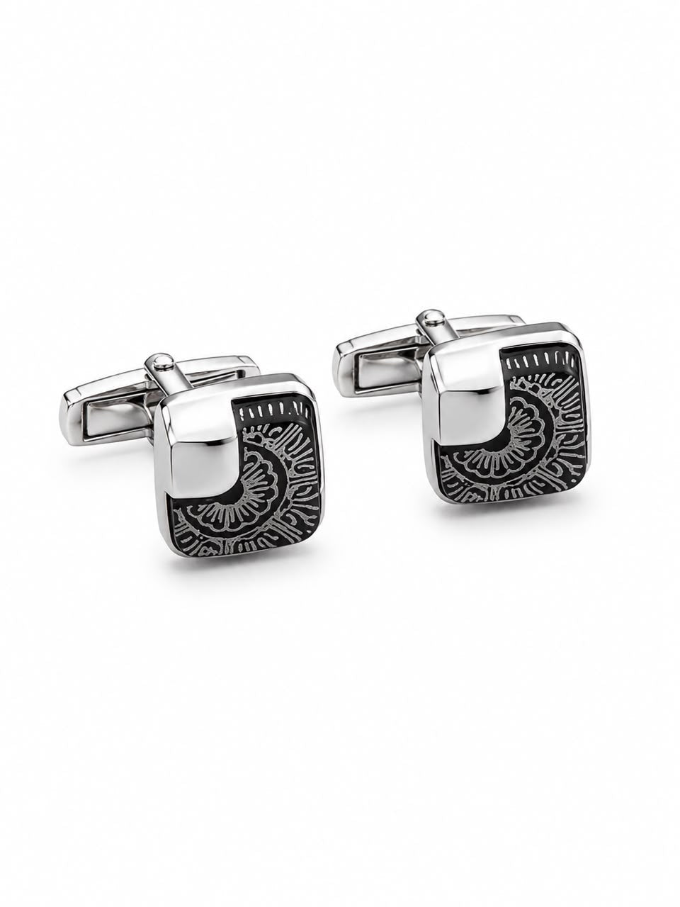 Black & Silver Ornate Square Cufflinks