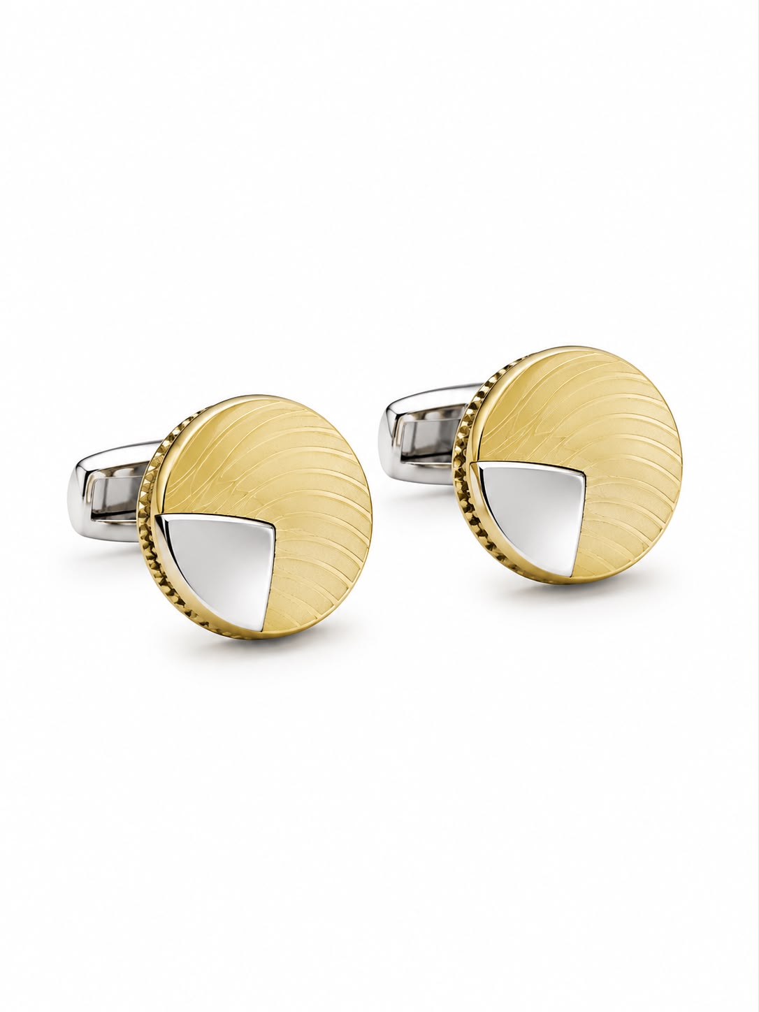 Gold & Silver Round Wave-Pattern Cufflinks
