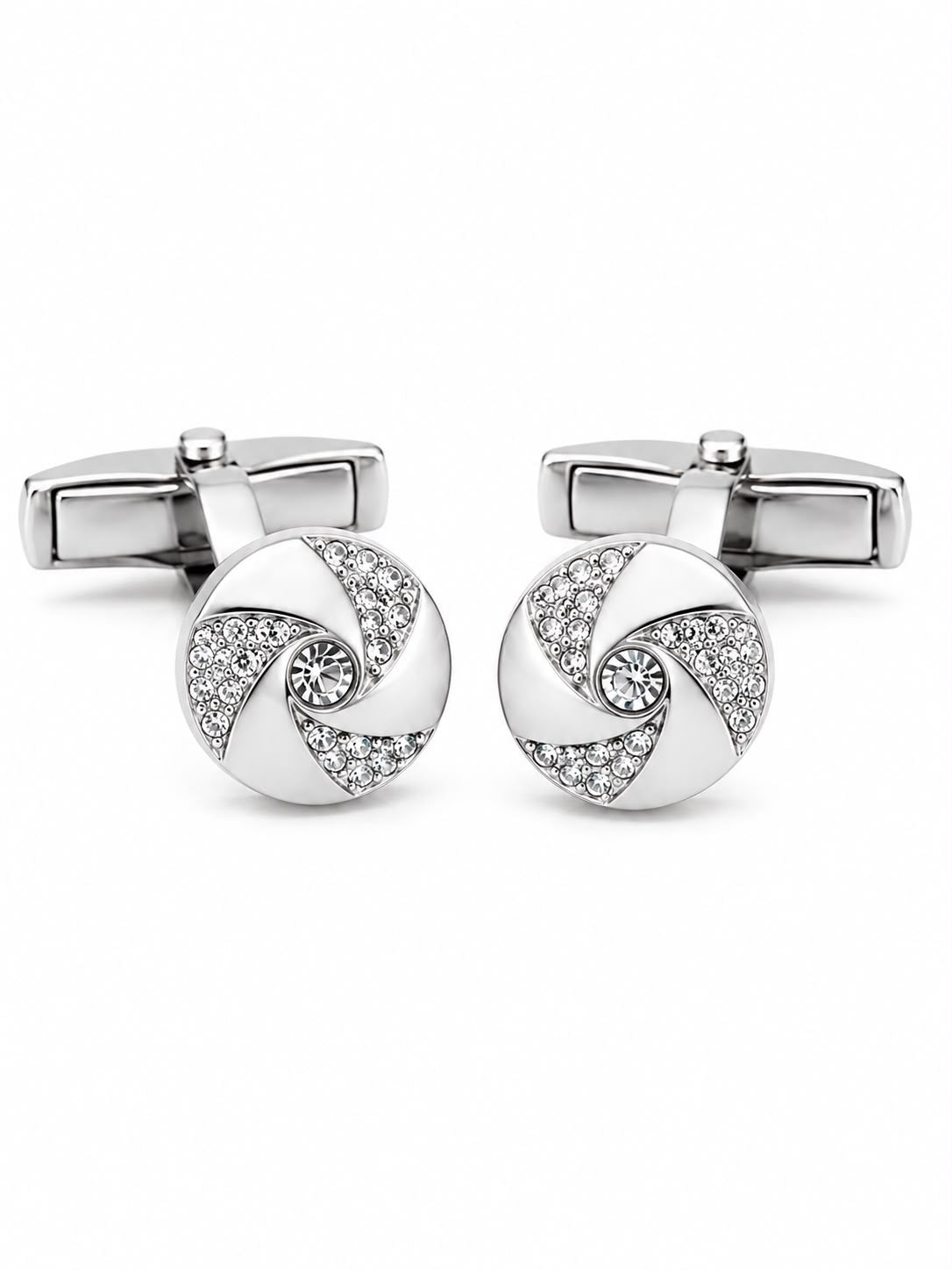 Silver Crystal Swirl Cufflinks
