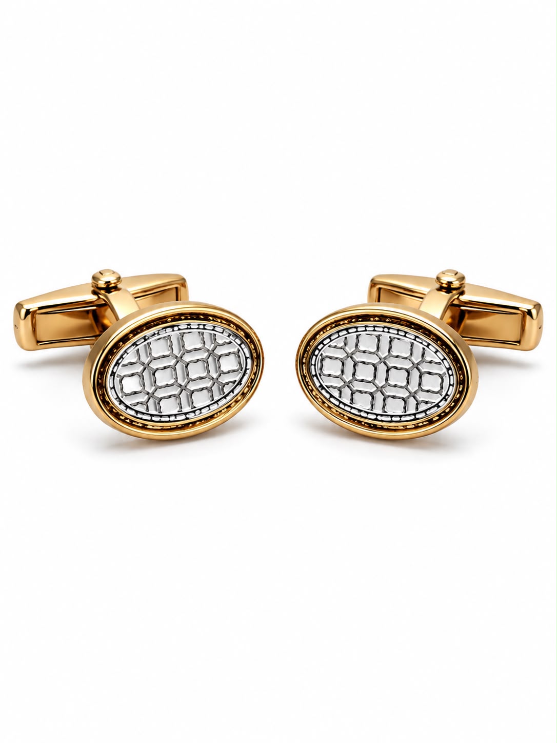 Gold-Tone Oval Pattern Cufflinks