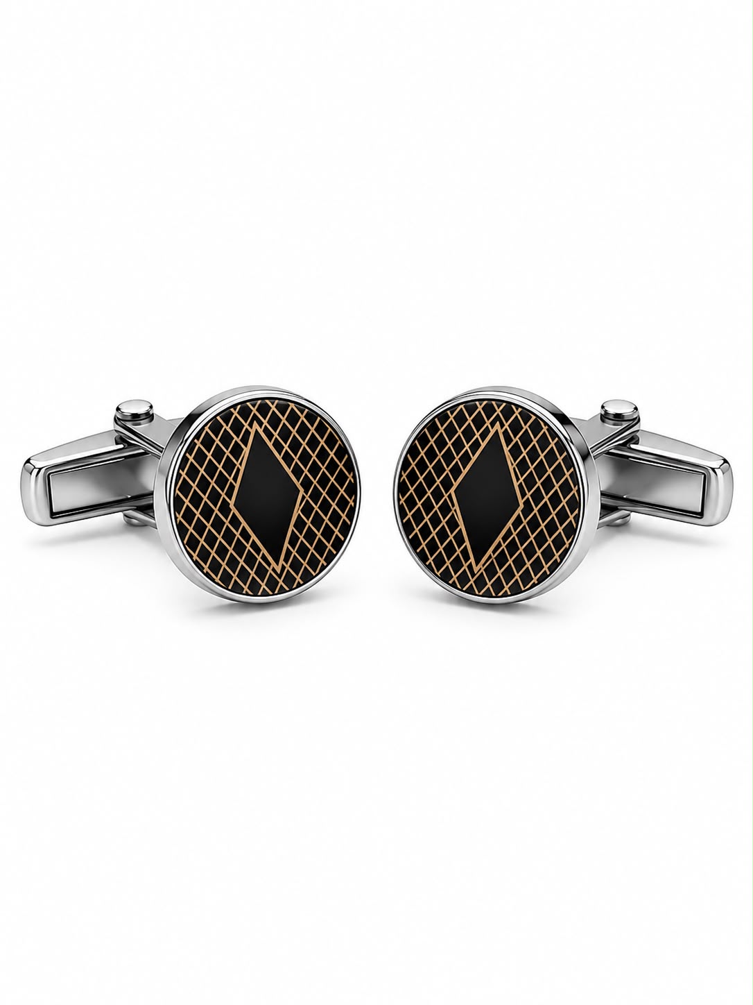 Black & Gold Geometric Round Cufflinks