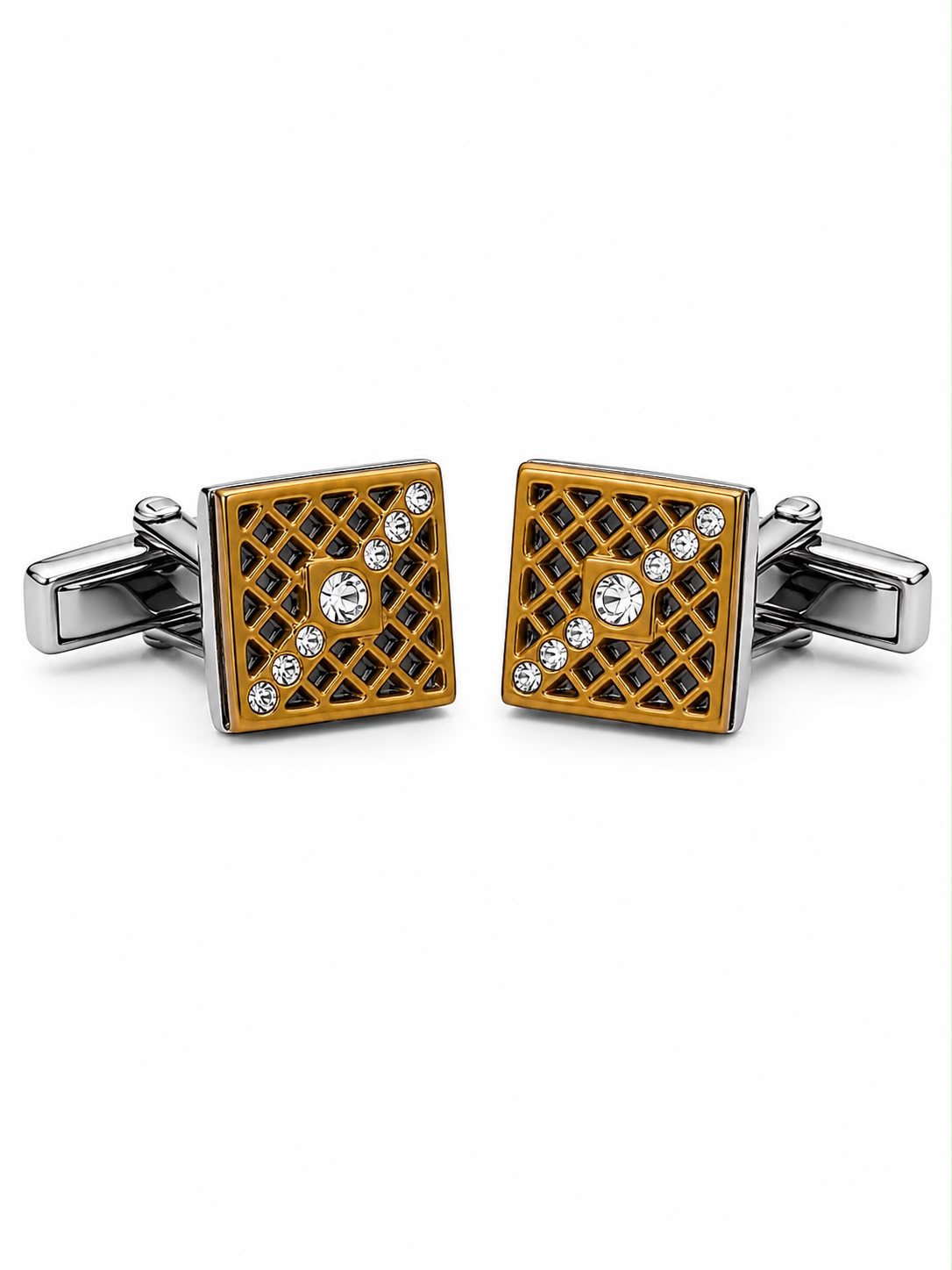 Gold Square Lattice Crystal Cufflinks