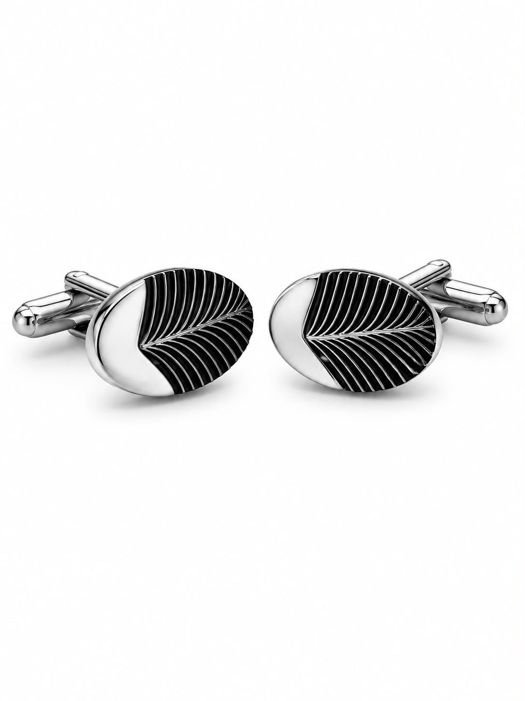 Black & Silver Leaf Pattern Cufflinks