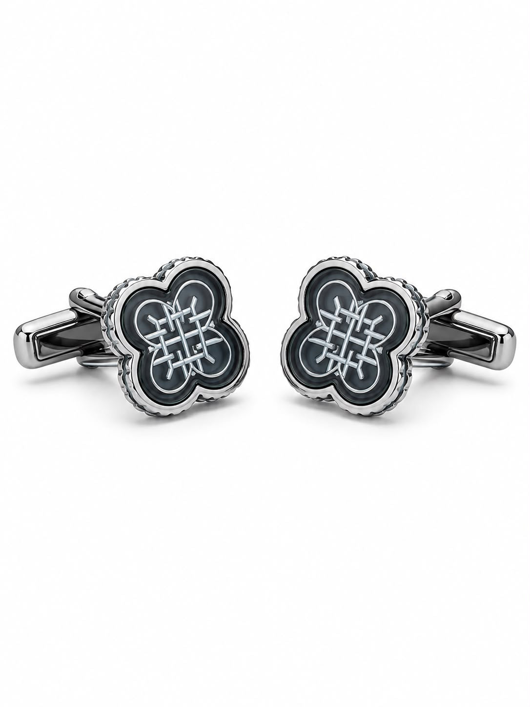 Black & Silver Quatrefoil Pattern Cufflinks