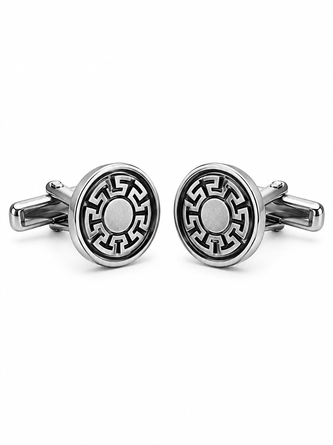 Silver & Black Greek Key Cufflinks