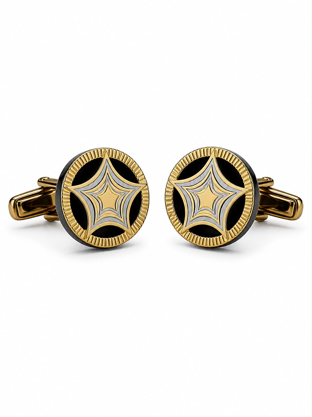 Black & Gold Round Star Cufflinks