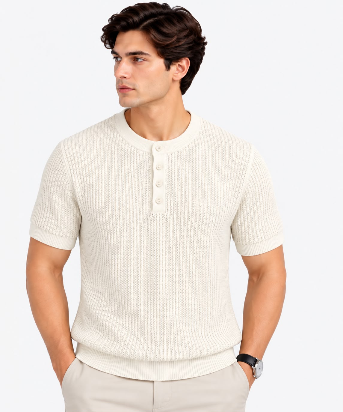 Men’s Textured Knit Polo Sweater