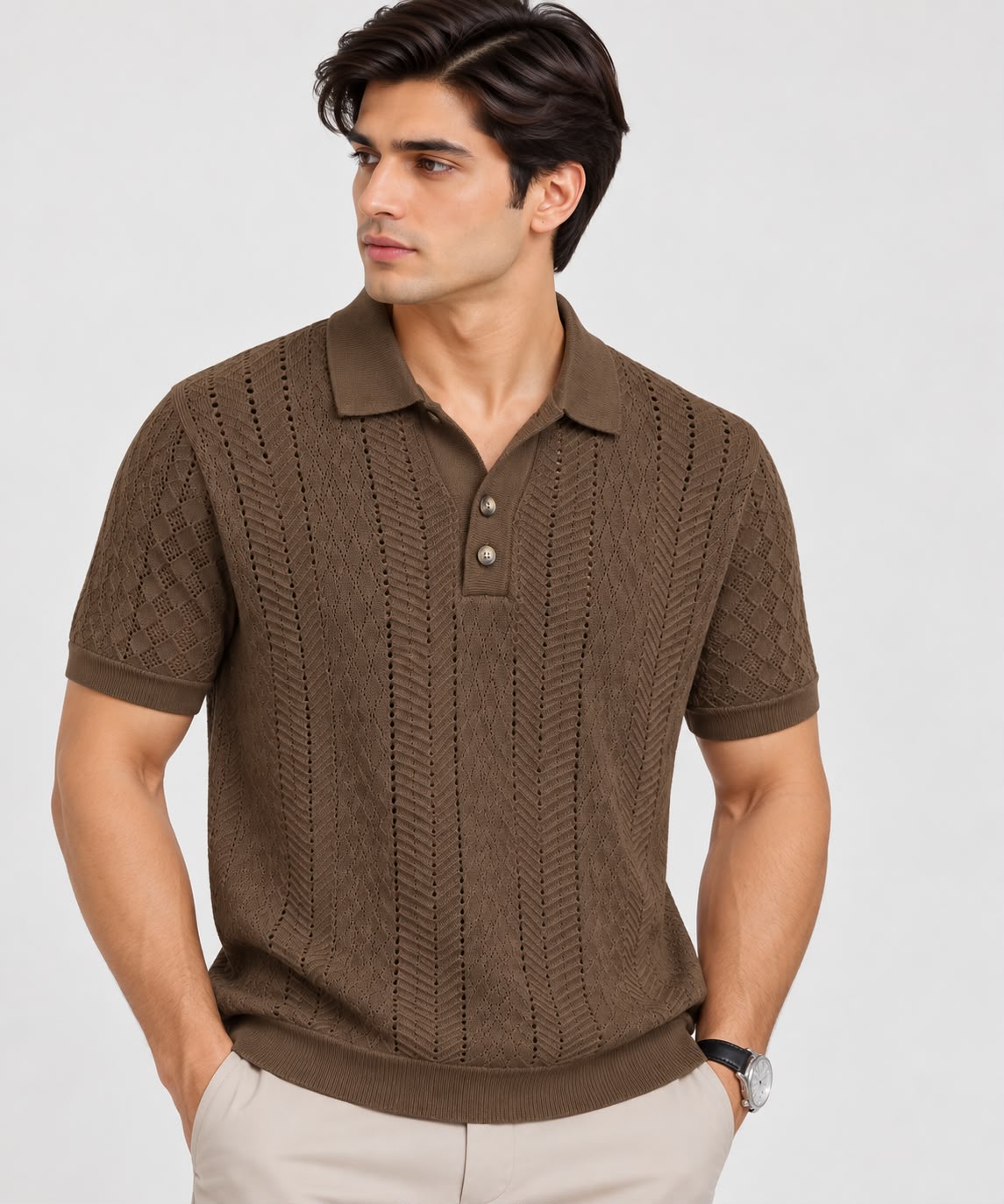 Men’s Textured Knit Polo Shirt