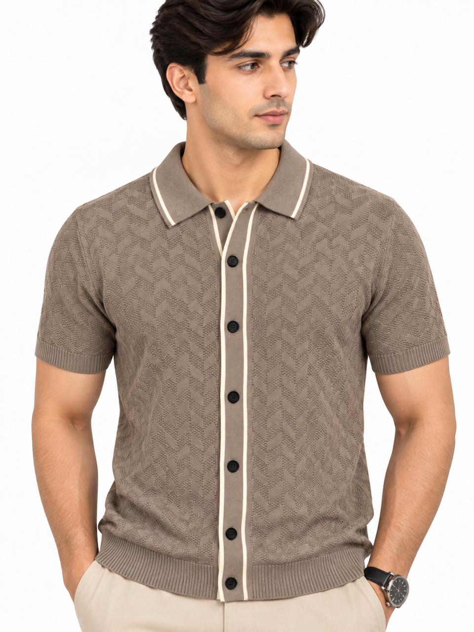Men’s Textured Knitted Polo Shirt