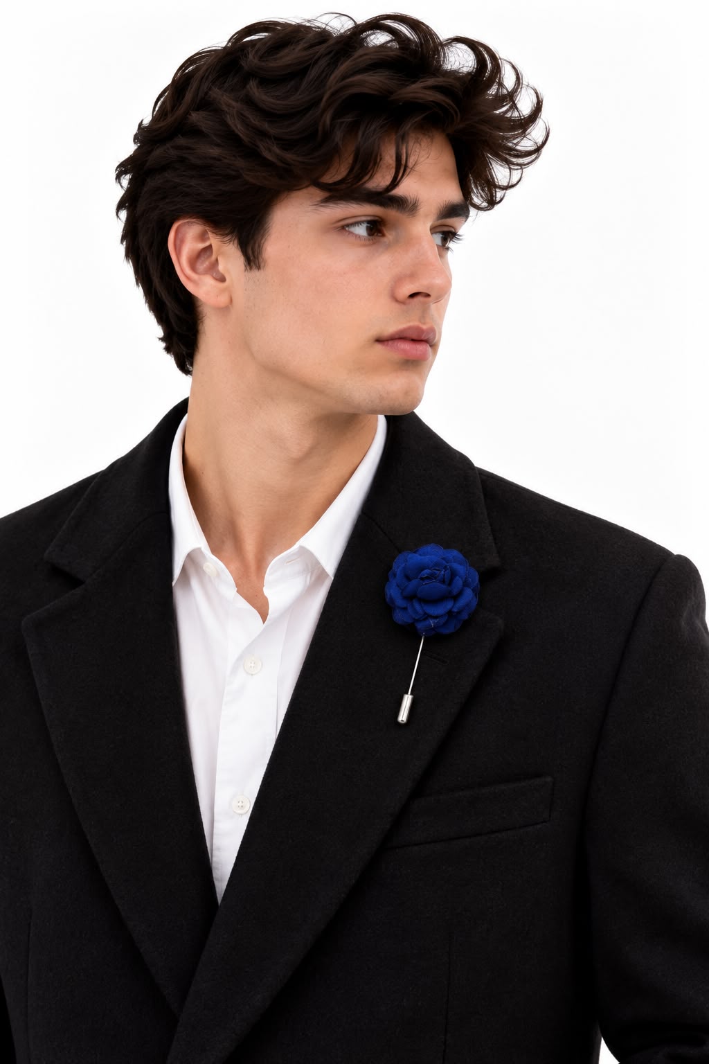 Elegant Blue Floral Lapel Brooch with Silver Pin