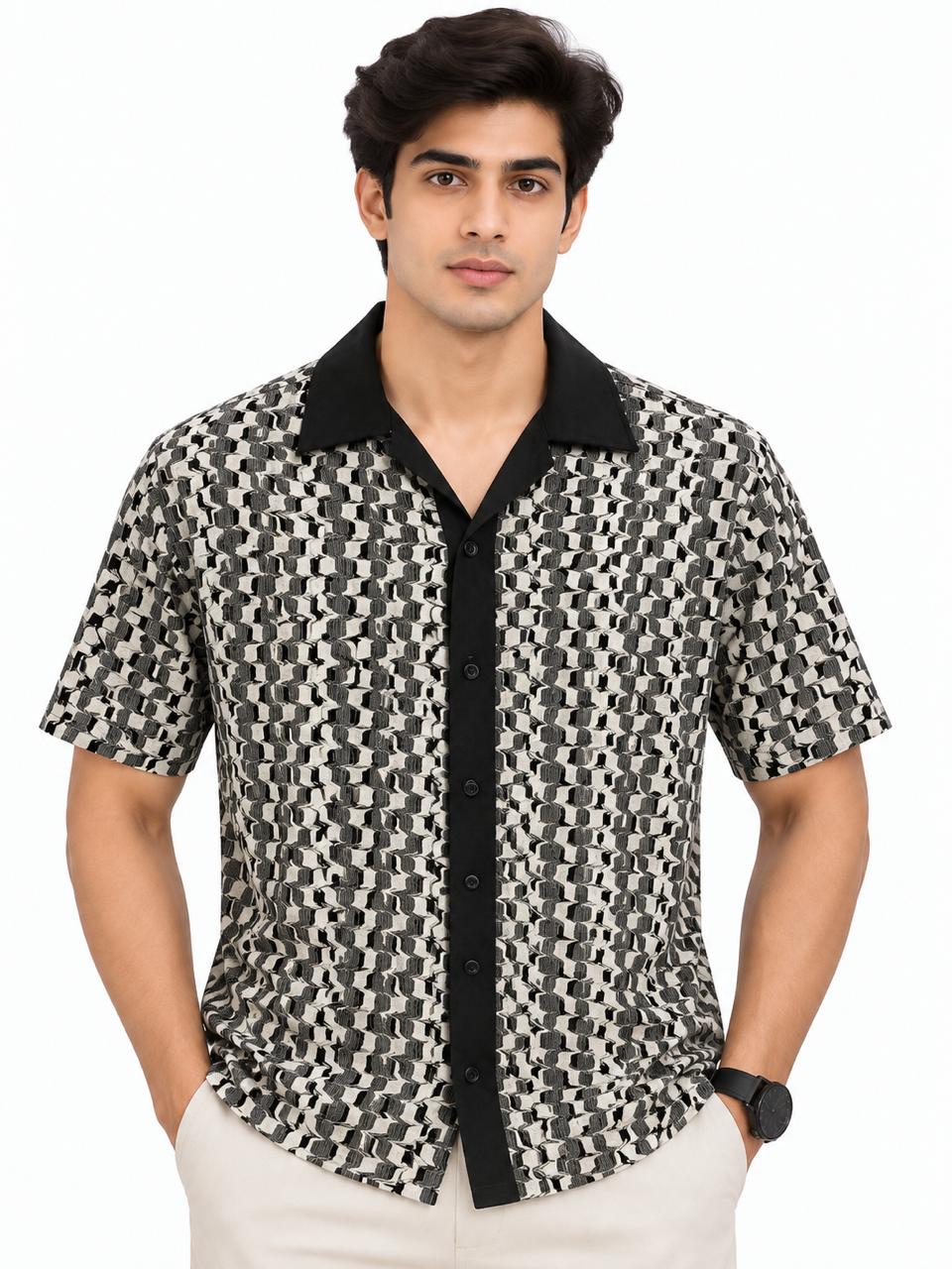 Men’s Geometric Pattern Short Sleeve Casual Shir