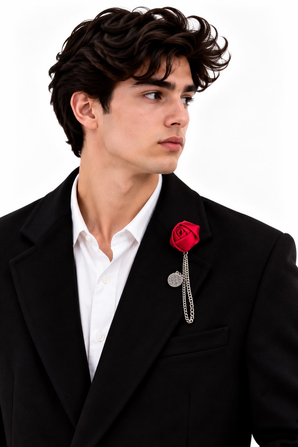 Elegant Red Rose Chain Lapel Brooch