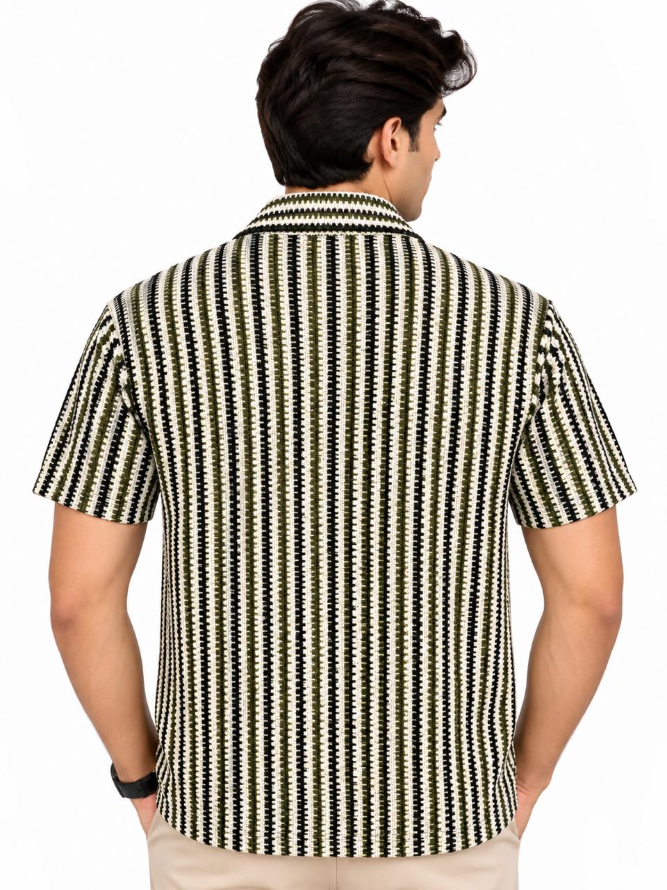 Men’s Textured Striped Short Sleeve Casual Shirt