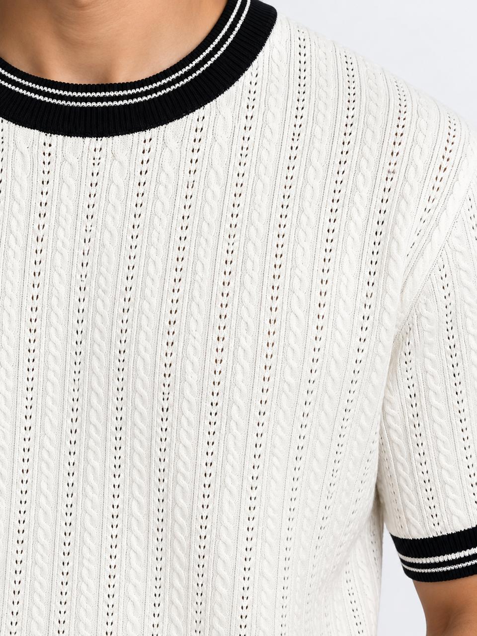 Men’s Cable Knit Textured T-Shirt