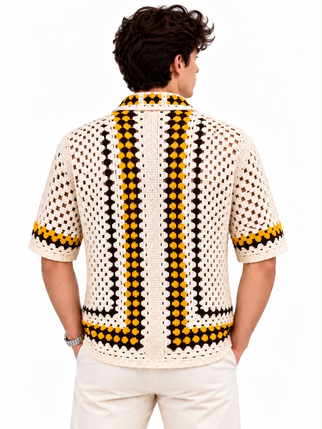 Men’s Crochet Knit Short Sleeve Shirt
