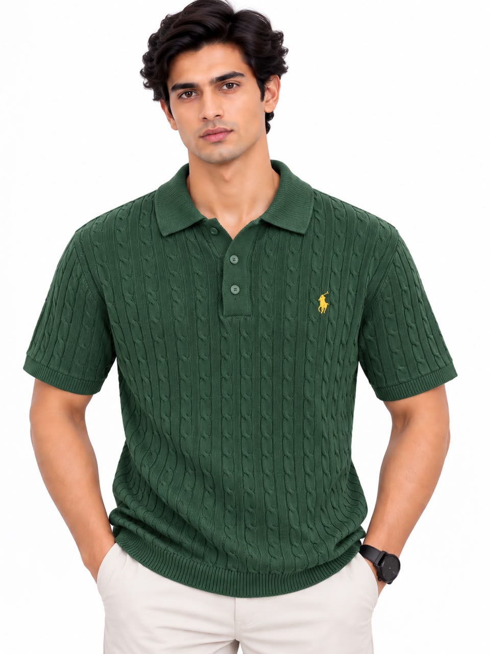 Men’s Cable Knit Polo Shirt