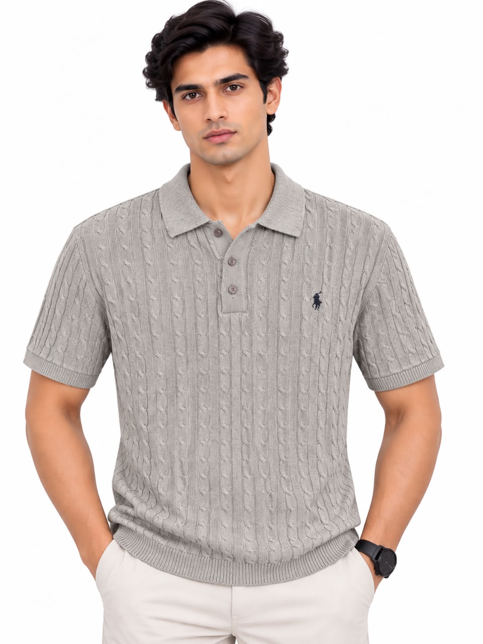 Men’s Cable Knit Polo Shirt