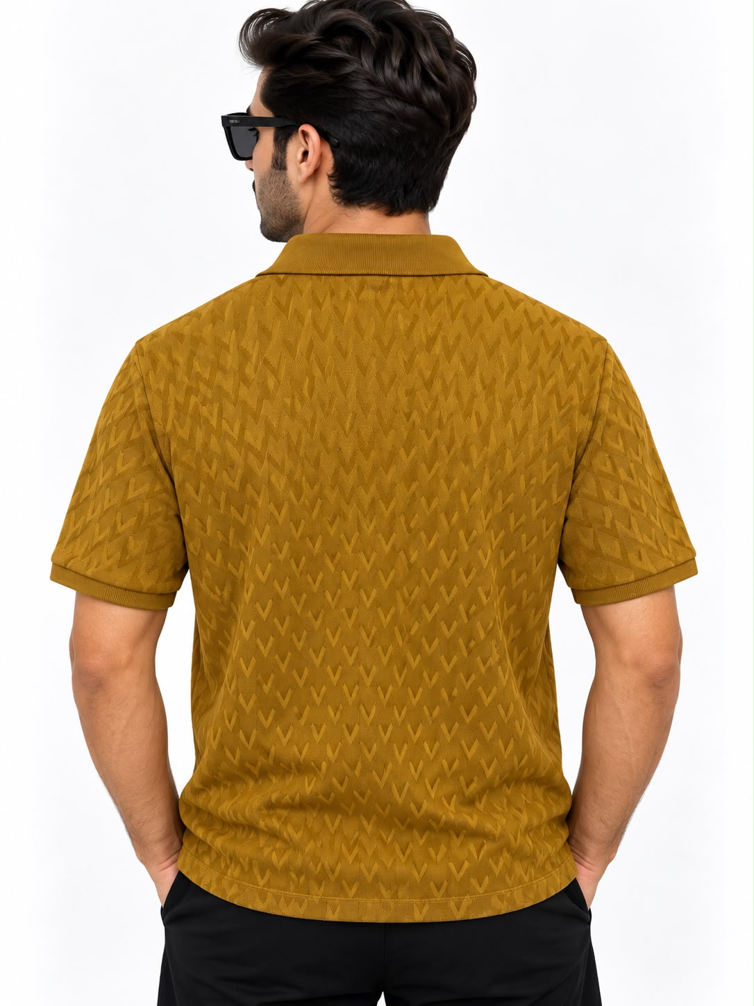 Men’s Mustard Textured Pattern Polo Shirt