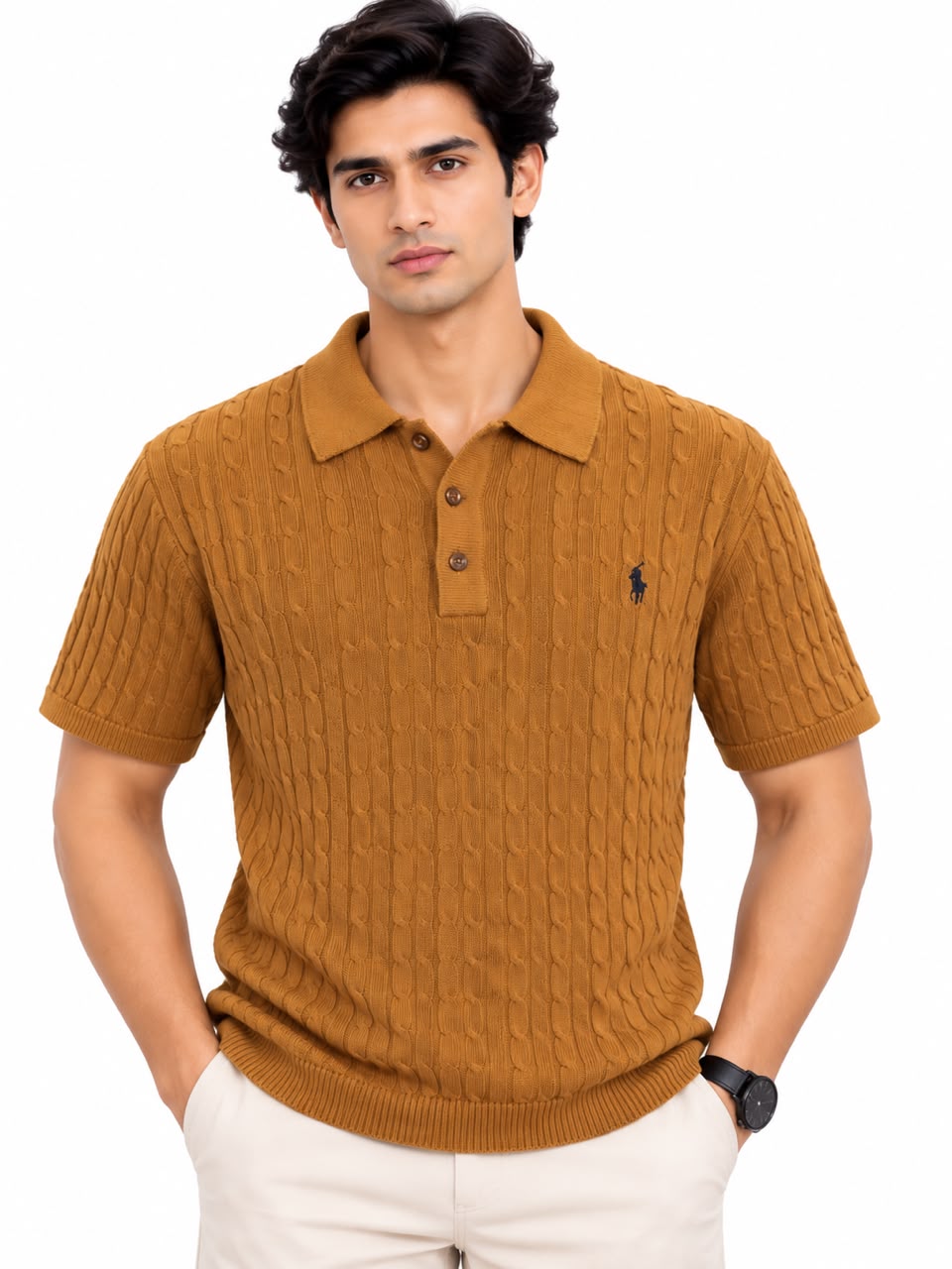 Men’s Cable Knit Polo Shirt