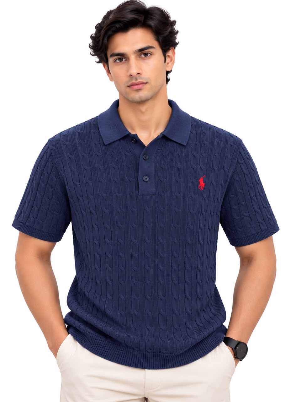 Men’s Cable Knit Polo Shirt