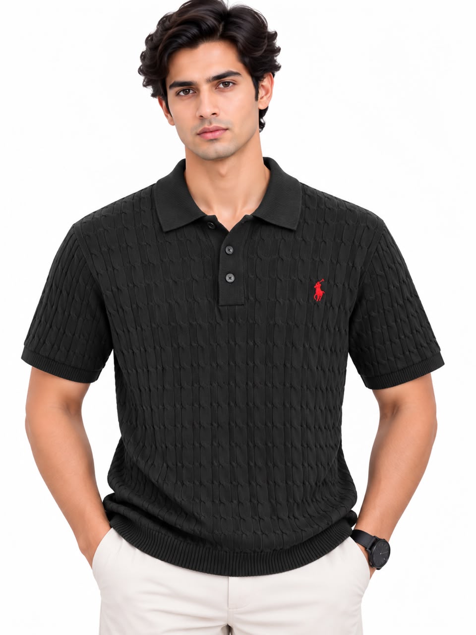 Men’s Cable Knit Polo Shirt