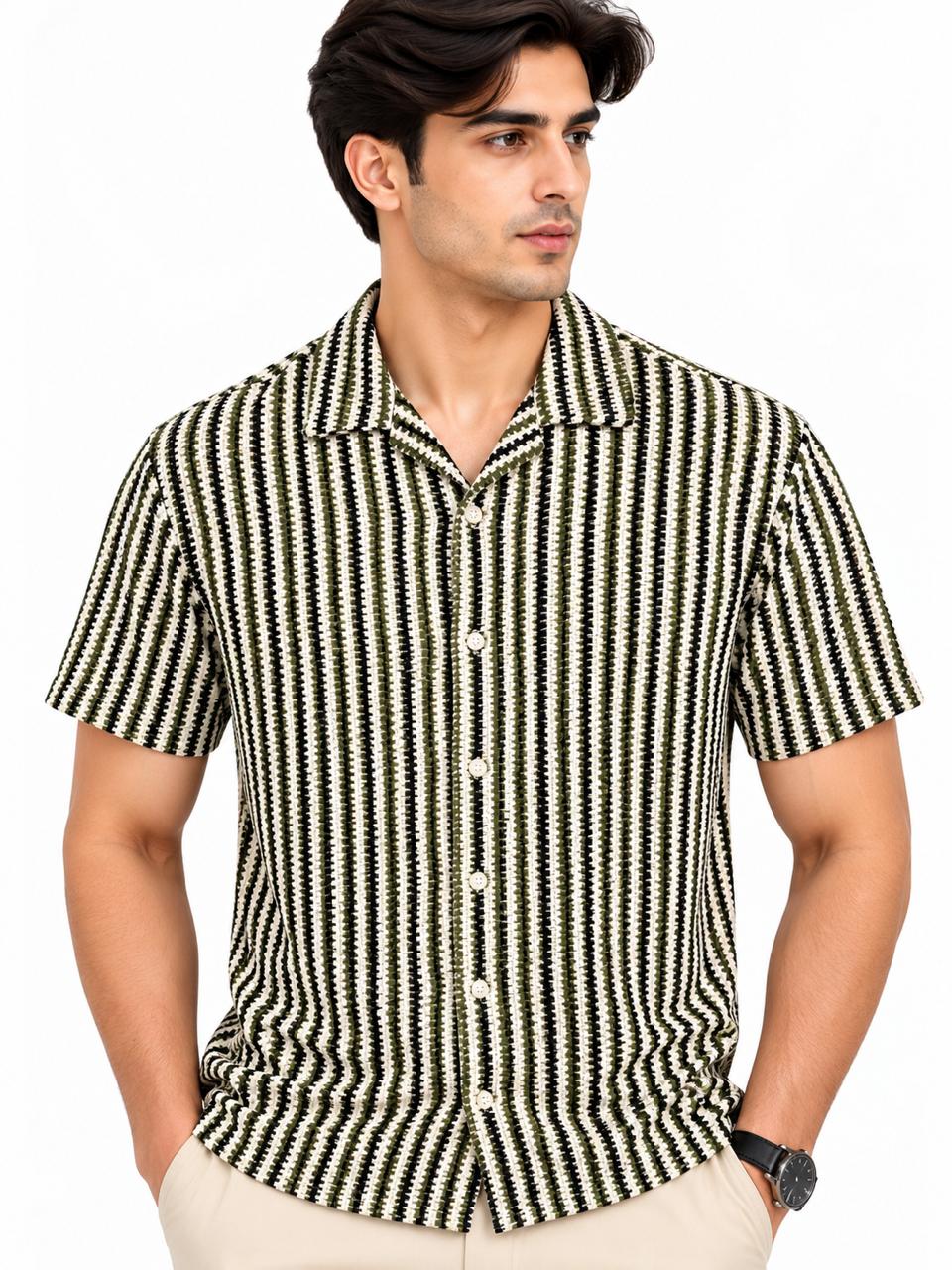 Men’s Textured Striped Short Sleeve Casual Shirt