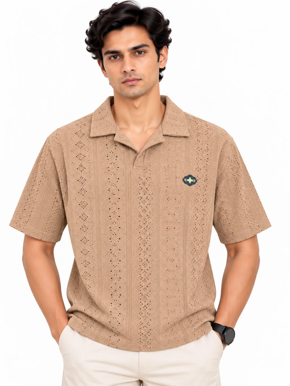 Men’s Textured Eyelet Pattern Polo Shirt
