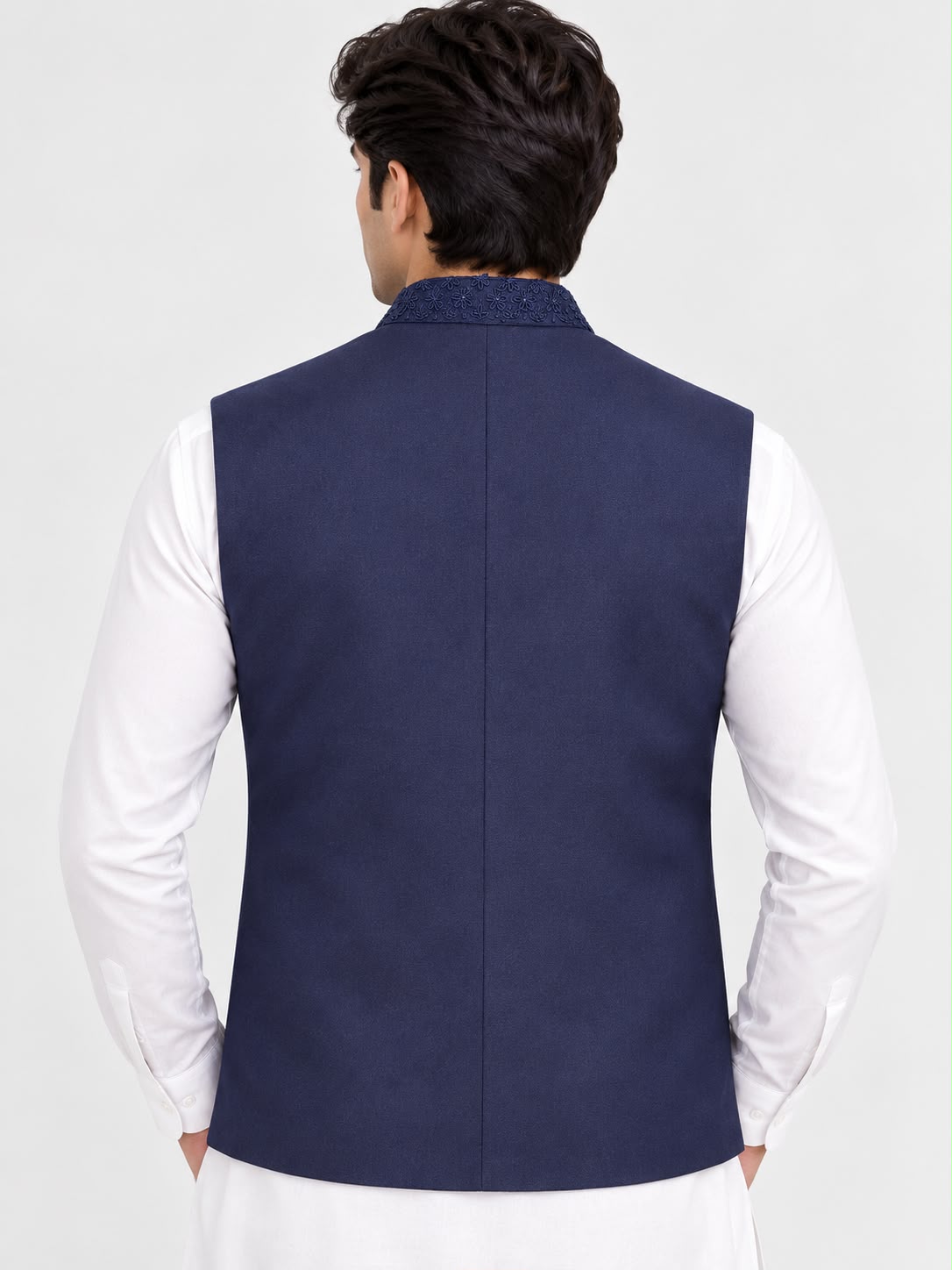 Men’s Premium Navy Blue Embroidered Waistcoat