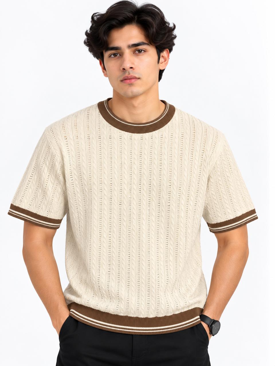 Men’s Cable Knit Textured T-Shirt
