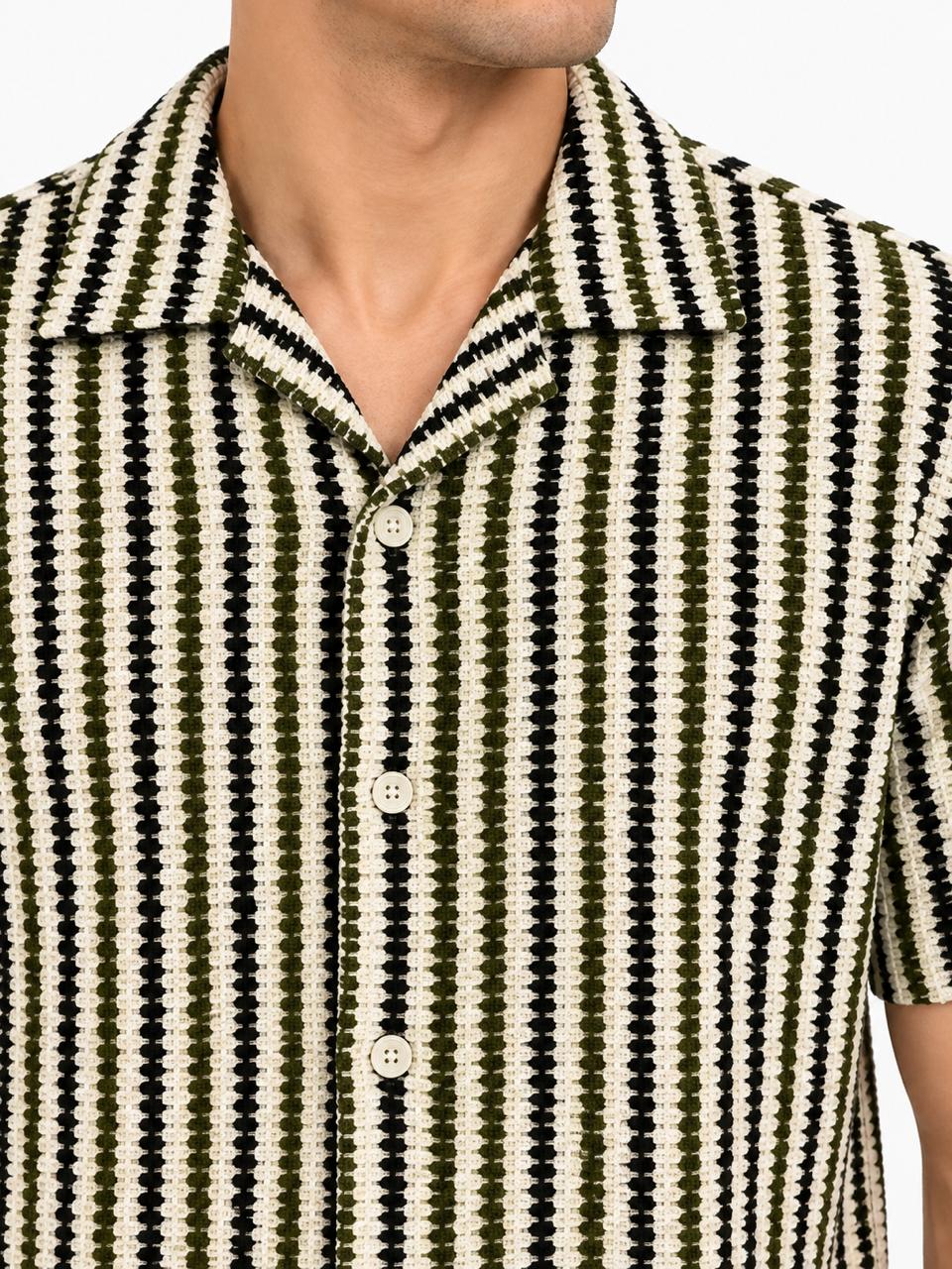 Men’s Textured Striped Short Sleeve Casual Shirt