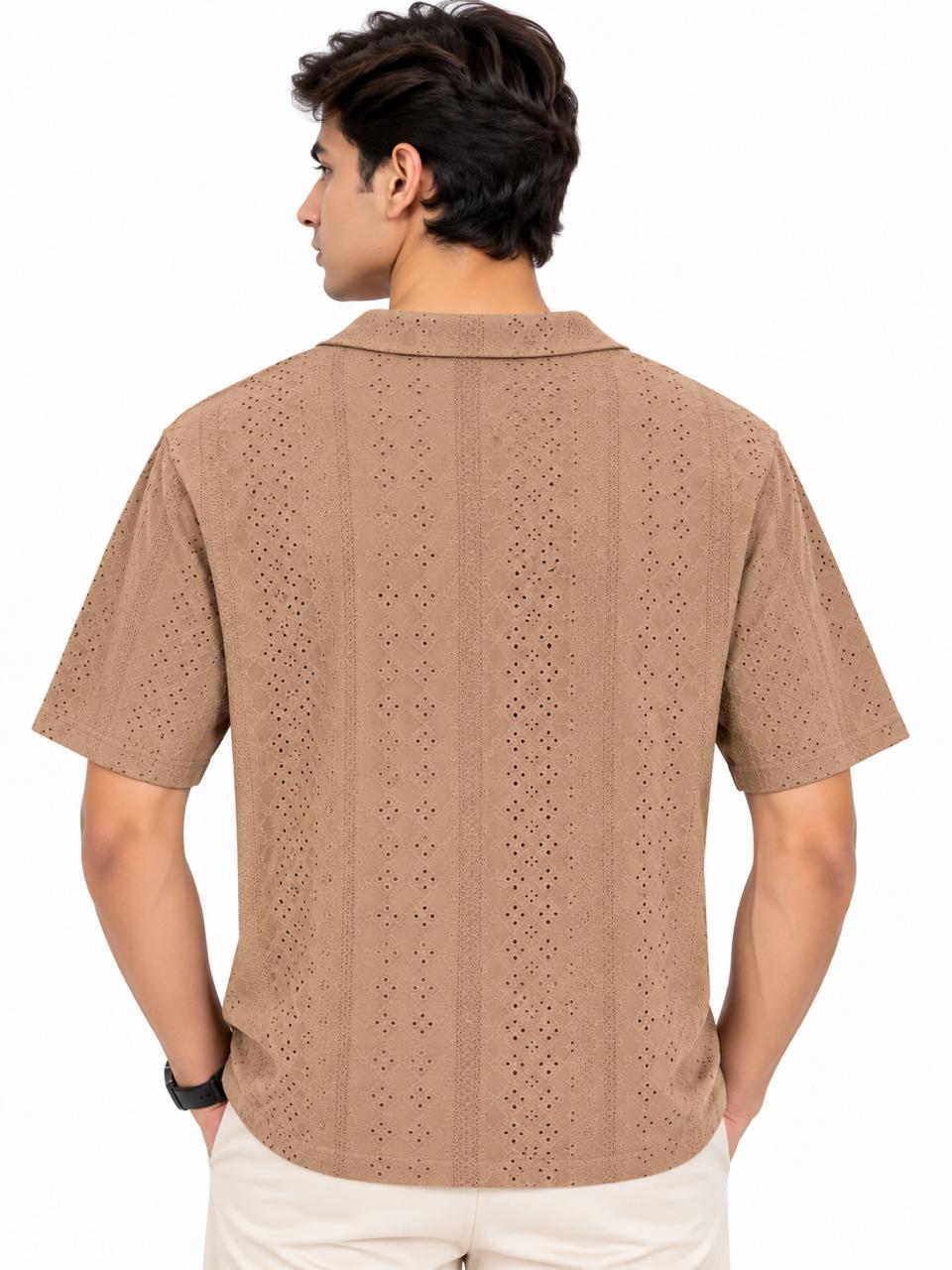 Men’s Textured Eyelet Pattern Polo Shirt