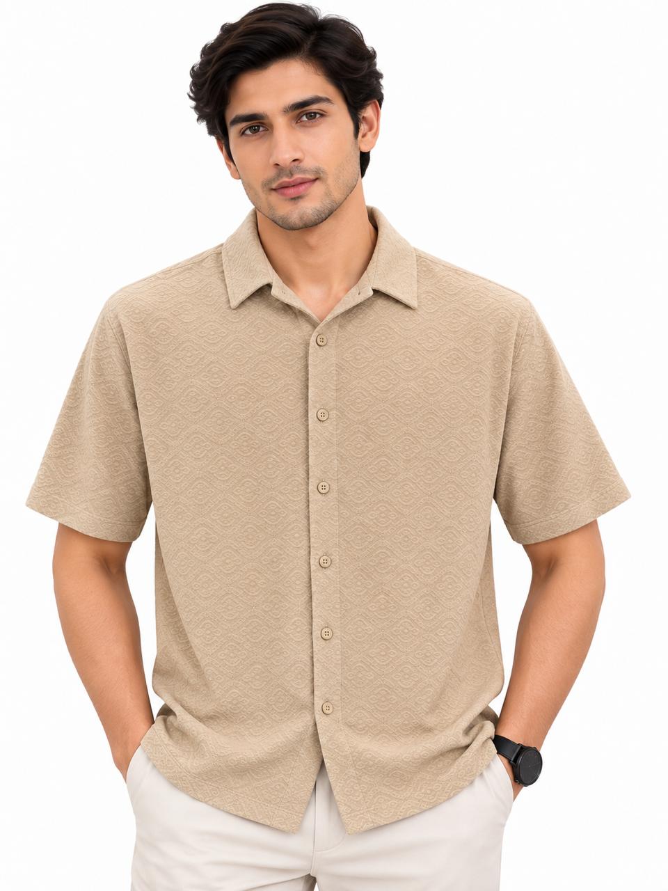 Men’s Textured Pattern Short Sleeve Casual Shirt