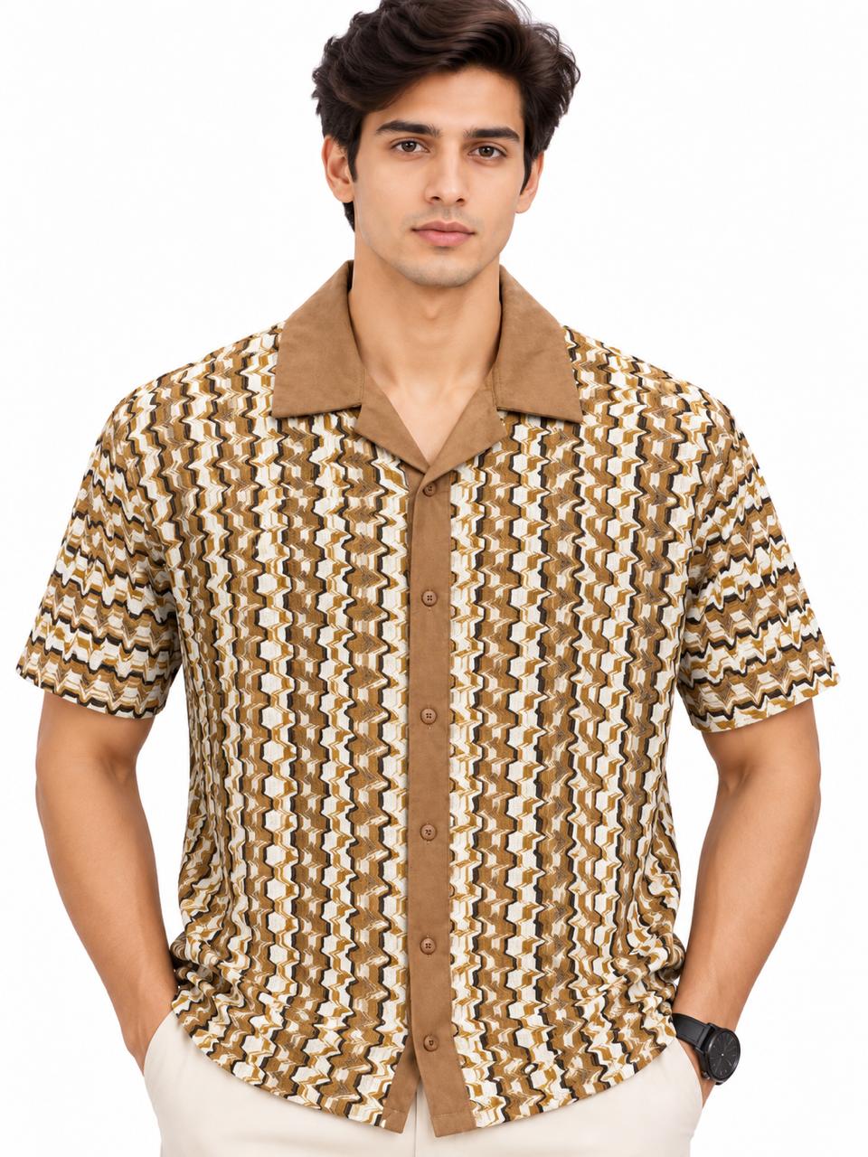 Men’s Geometric Pattern Short Sleeve Casual Shir