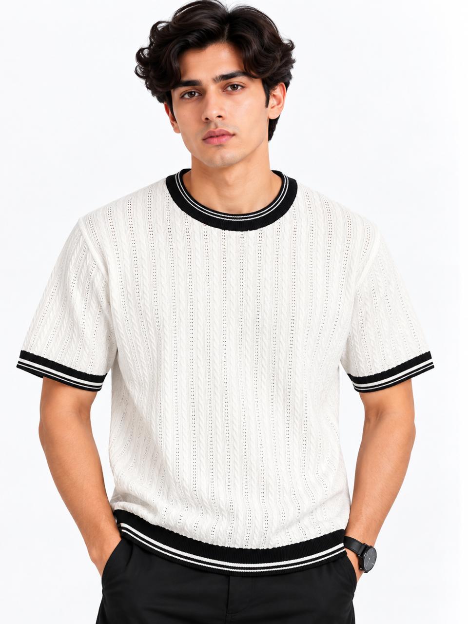Men’s Cable Knit Textured T-Shirt