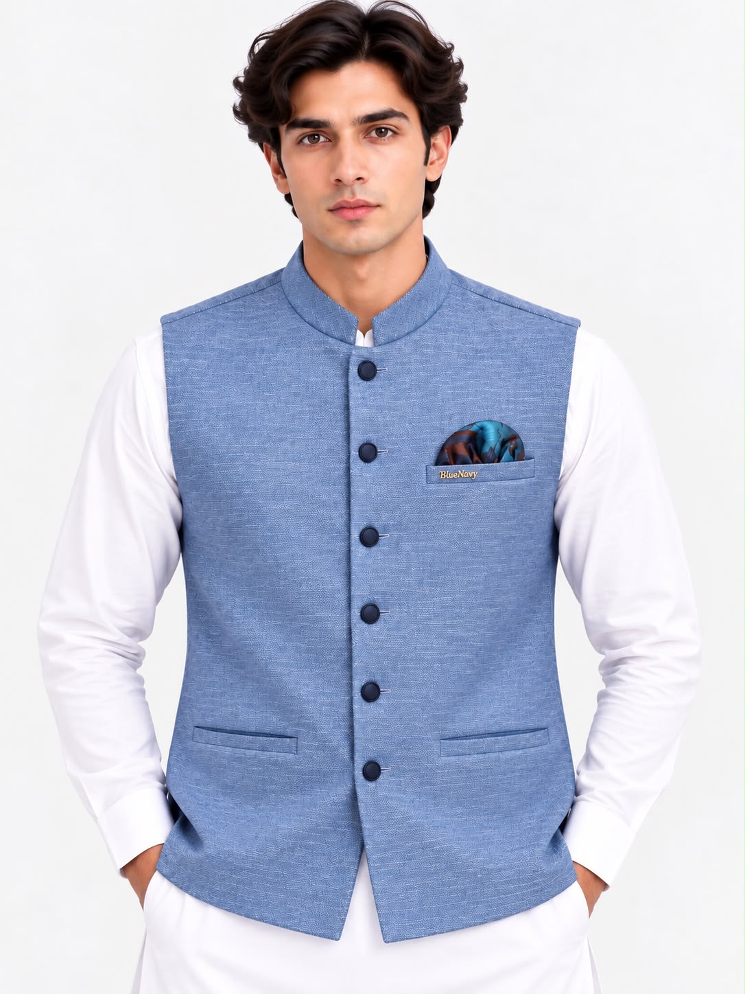 BlueNavy Men’s Premium Light Blue Waistcoat