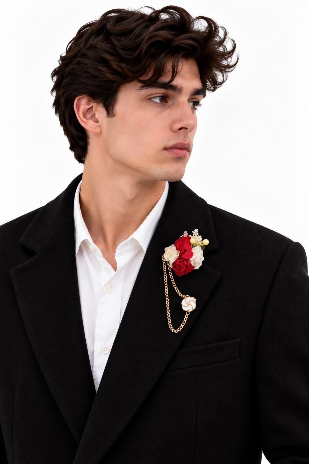 Elegant Floral Lapel Brooch with Gold Chain