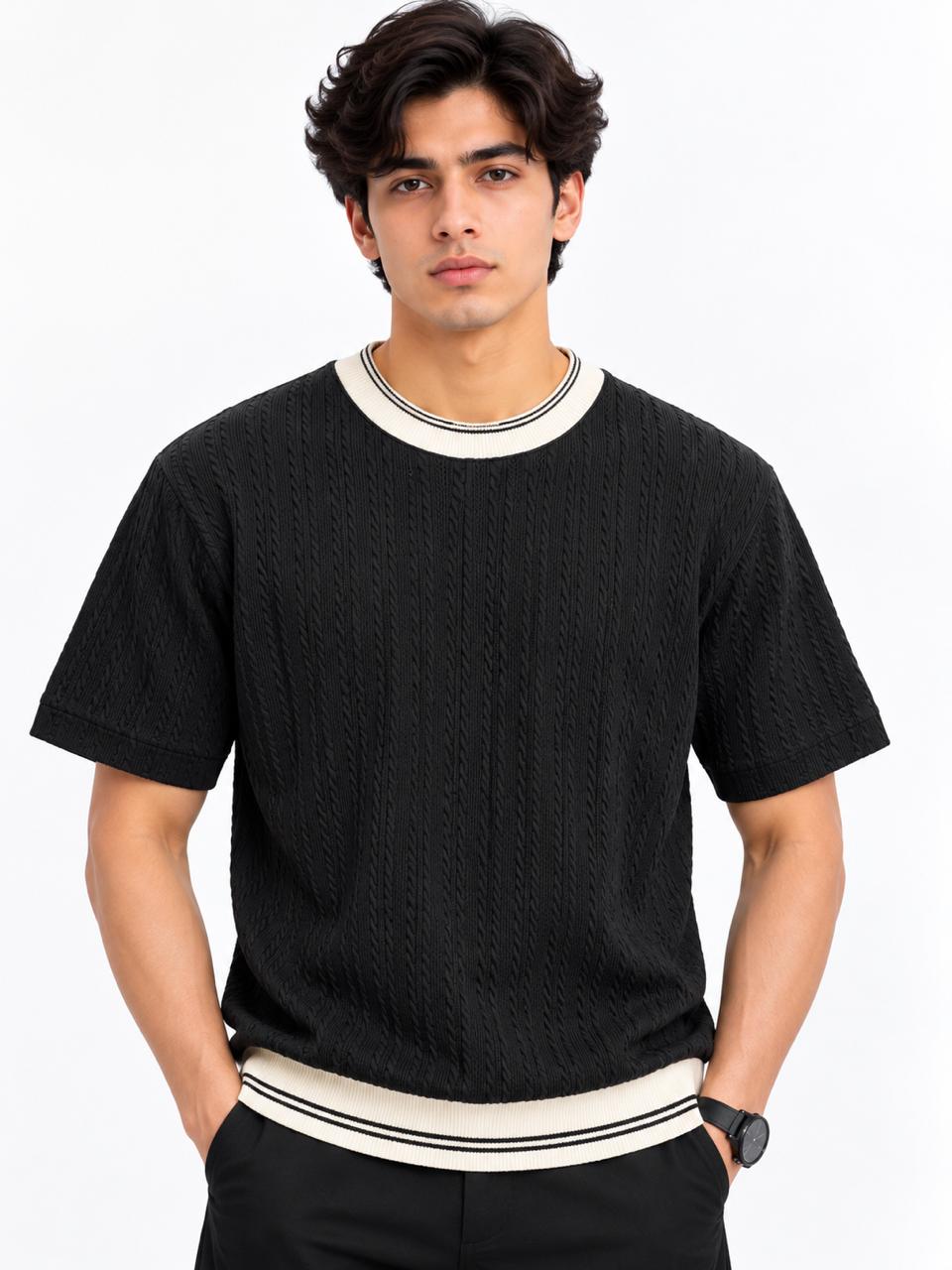 Men’s Cable Knit Textured T-Shirt