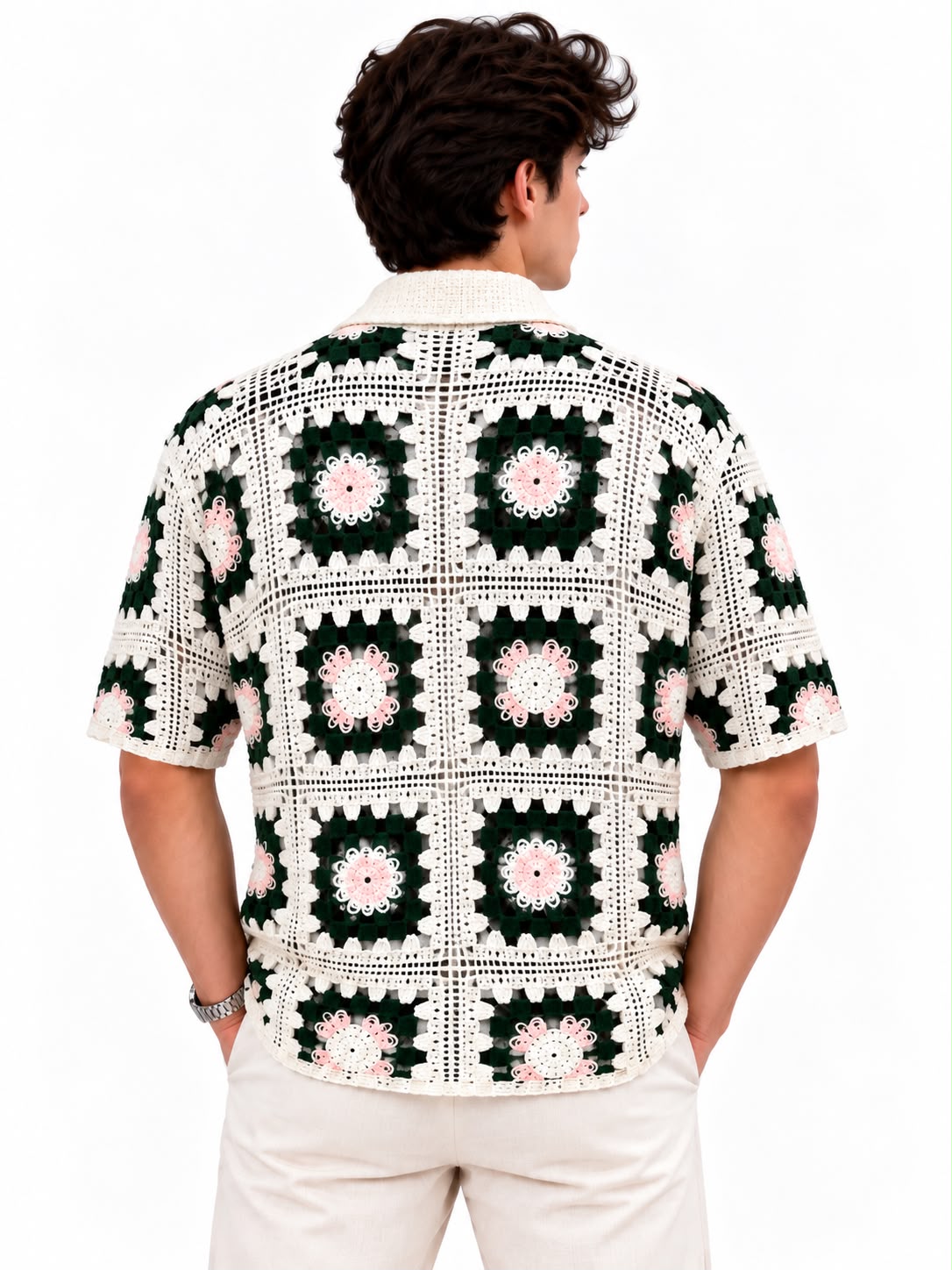 Men’s Crochet Knit Short Sleeve Shirt