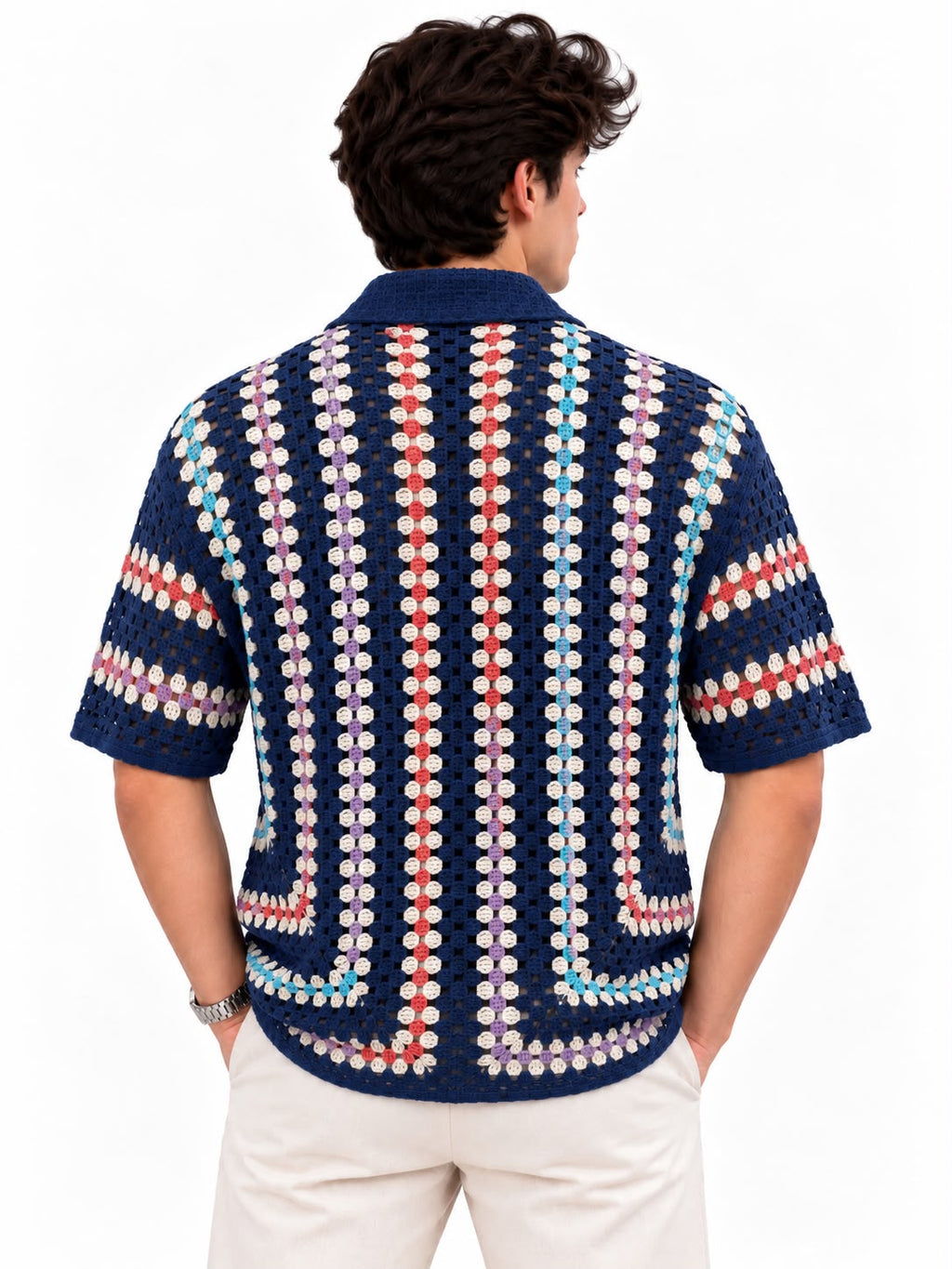 Men’s Crochet Knit Short Sleeve Shirt