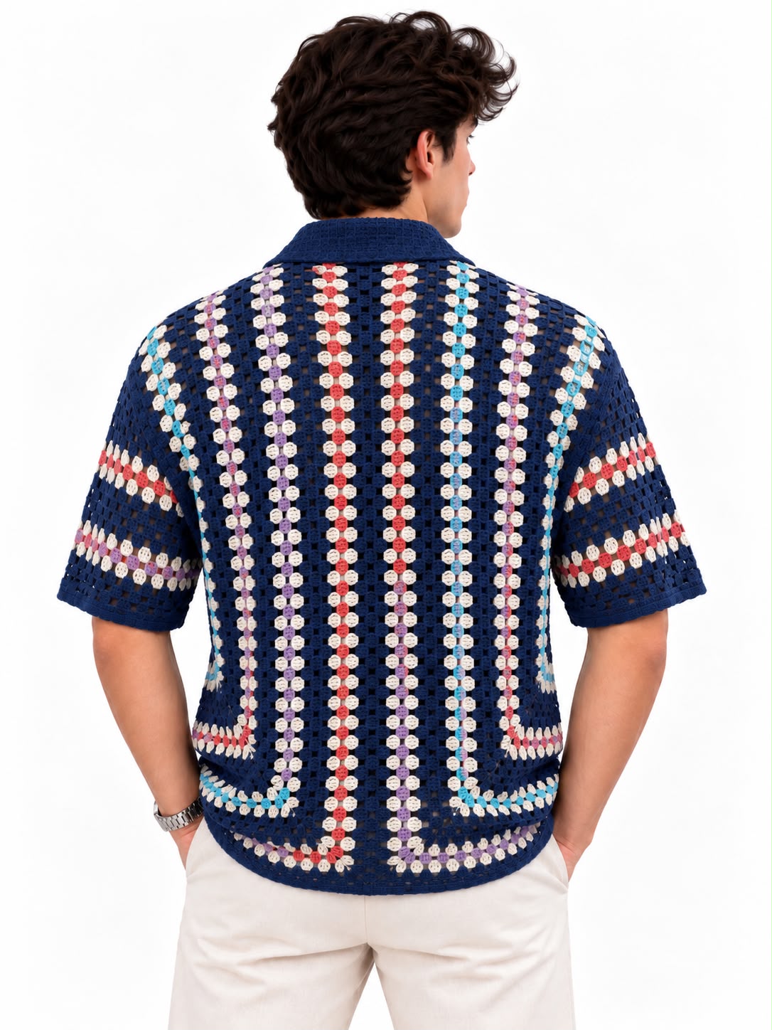 Men’s Crochet Knit Short Sleeve Shirt