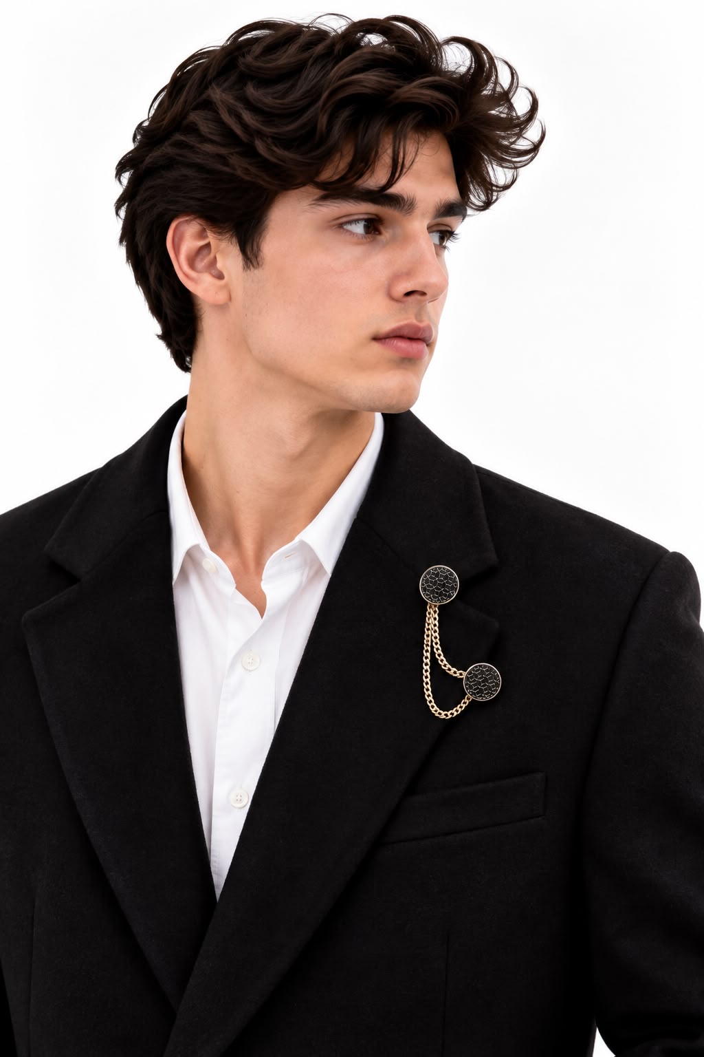 Elegant Black Double Chain Lapel Brooch