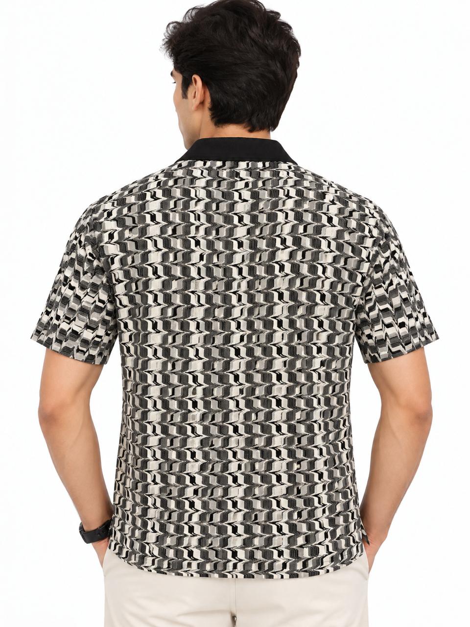 Men’s Geometric Pattern Short Sleeve Casual Shir